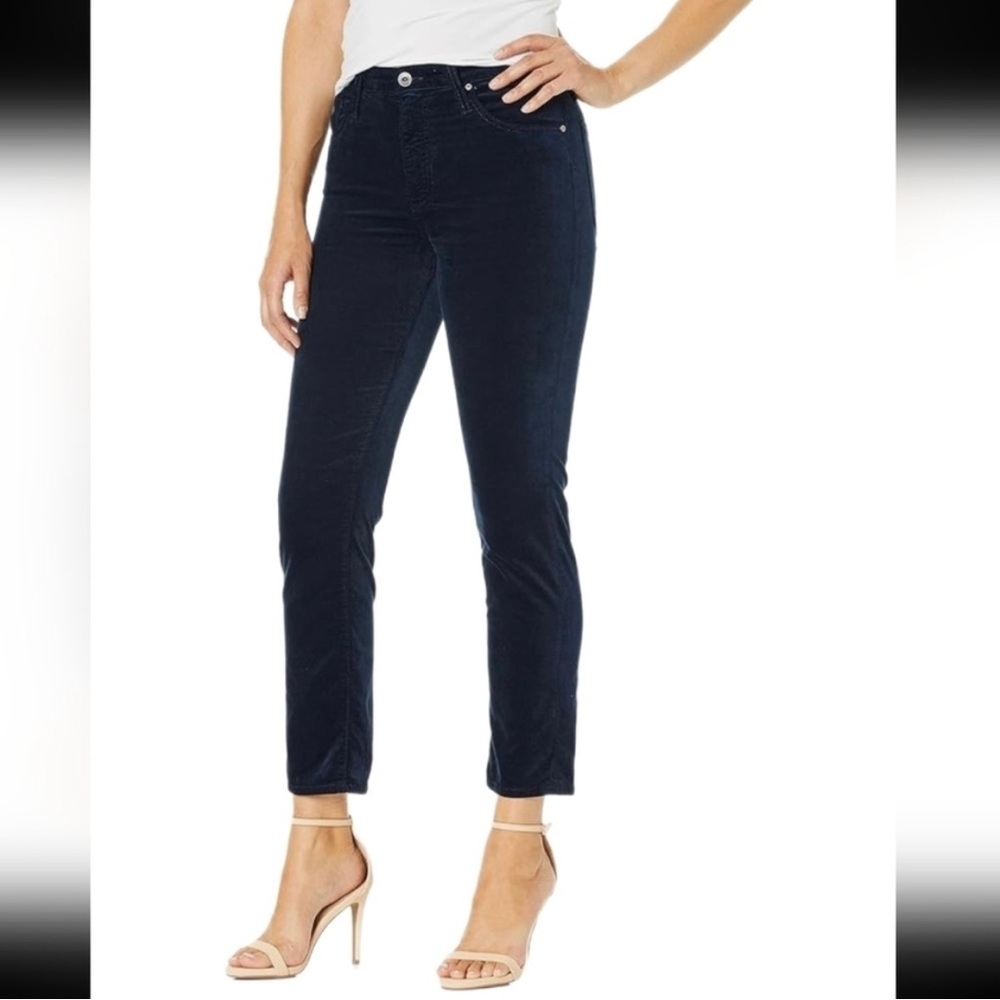 AG Adriano Goldschmeid Blue Velour Isabelle High Rise Straight Crop (Size 27R)